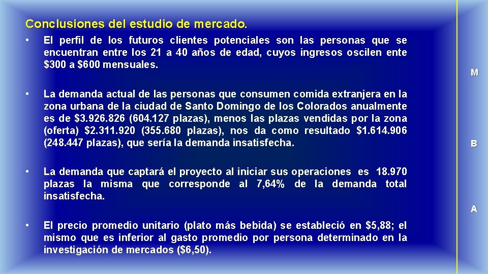 Conclusiones del estudio de mercado. • • • El perfil de los futuros clientes