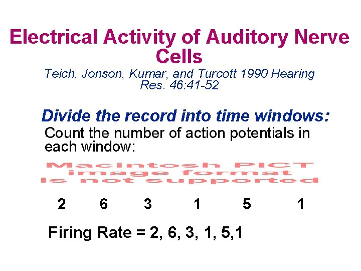 Electrical Activity of Auditory Nerve Cells Teich, Jonson, Kumar, and Turcott 1990 Hearing Res.