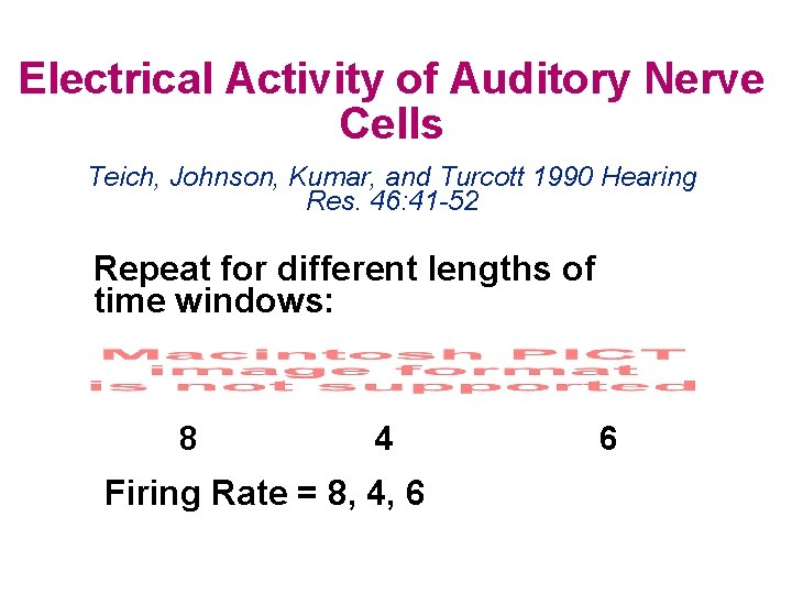 Electrical Activity of Auditory Nerve Cells Teich, Johnson, Kumar, and Turcott 1990 Hearing Res.