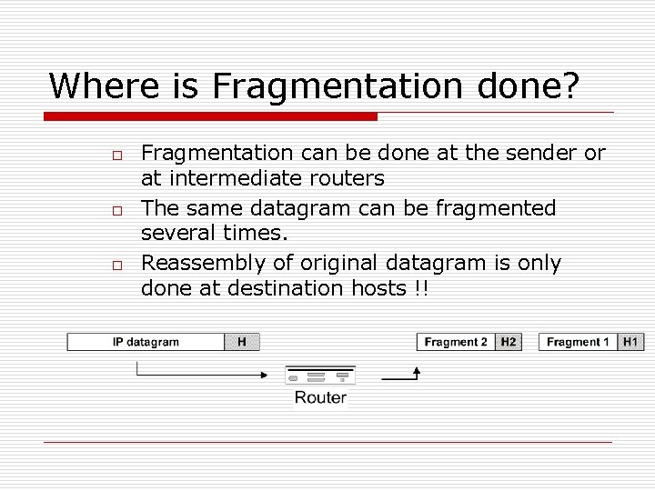 Where is Fragmentation done? o o o Fragmentation can be done at the sender