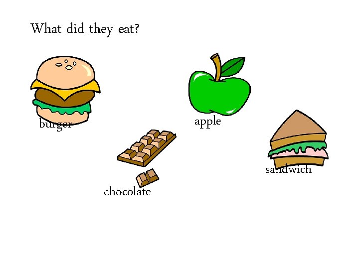 What did they eat? apple burger chocolate sandwich 
