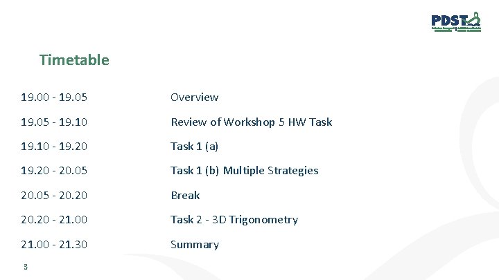 Timetable 19. 00 - 19. 05 Overview 19. 05 - 19. 10 Review of