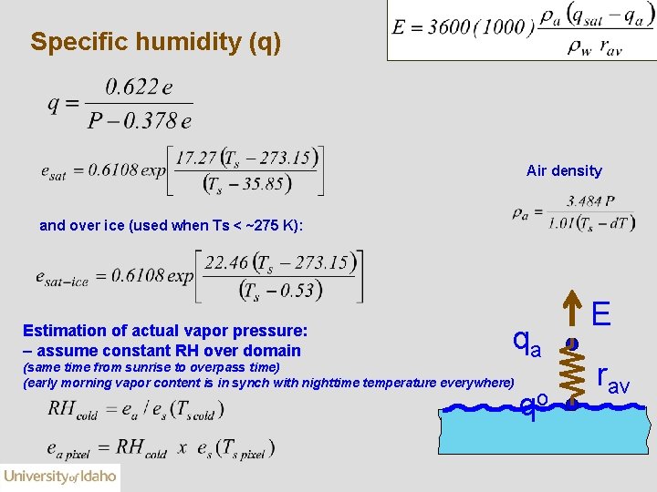 Specific humidity (q) Air density and over ice (used when Ts < ~275 K):