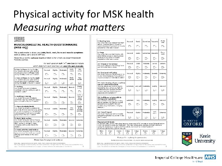Physical activity for MSK health Measuring what matters 