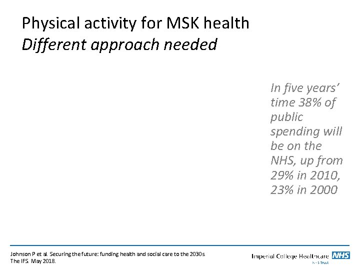 Physical activity for MSK health Different approach needed In five years’ time 38% of