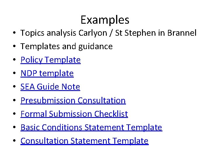  • • • Examples Topics analysis Carlyon / St Stephen in Brannel Templates