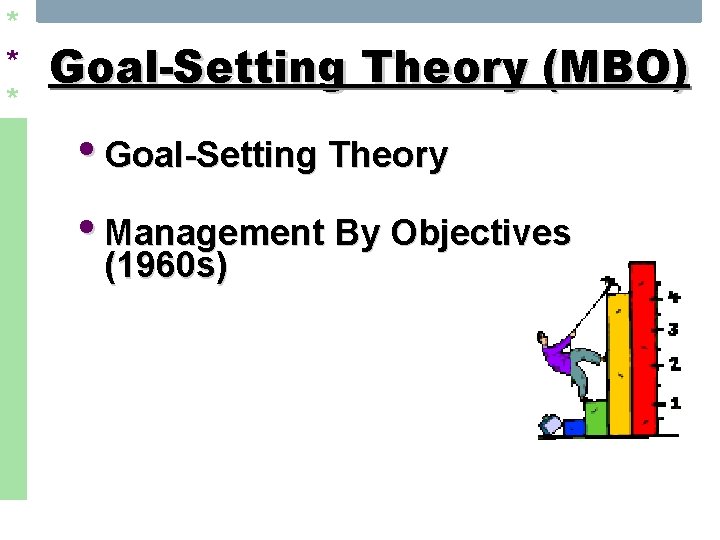 * * * Goal-Setting Theory (MBO) • Goal-Setting Theory • Management By Objectives (1960