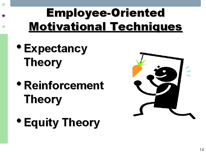 * * * Employee-Oriented Motivational Techniques • Expectancy Theory • Reinforcement Theory • Equity