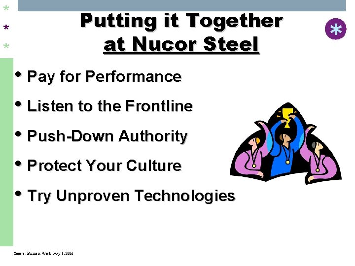 * * * Putting it Together at Nucor Steel • Pay for Performance •