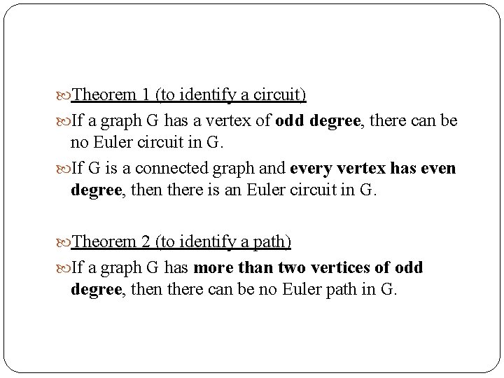  Theorem 1 (to identify a circuit) If a graph G has a vertex