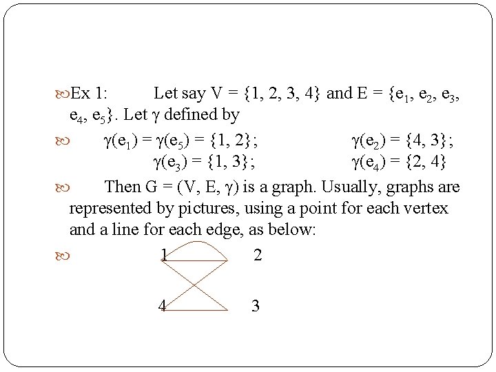  Ex 1: Let say V = {1, 2, 3, 4} and E =