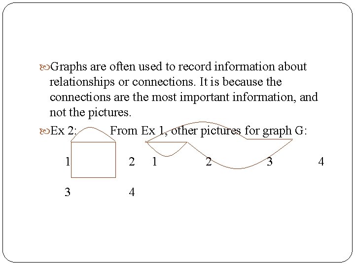  Graphs are often used to record information about relationships or connections. It is