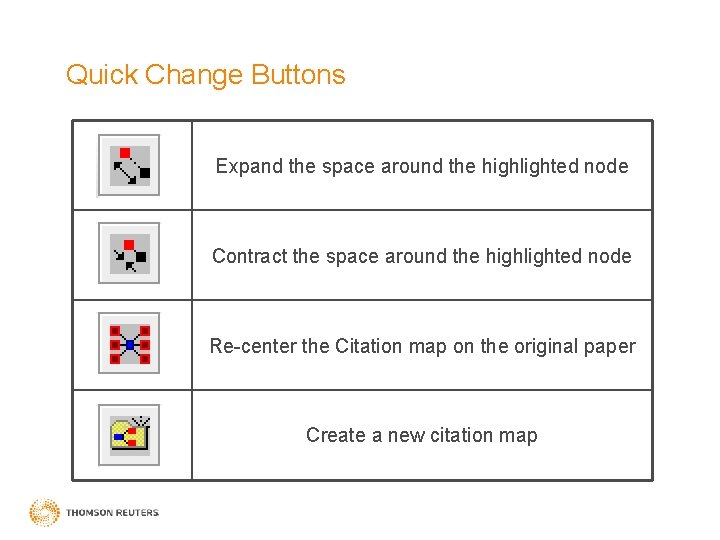 Quick Change Buttons Expand the space around the highlighted node Contract the space around