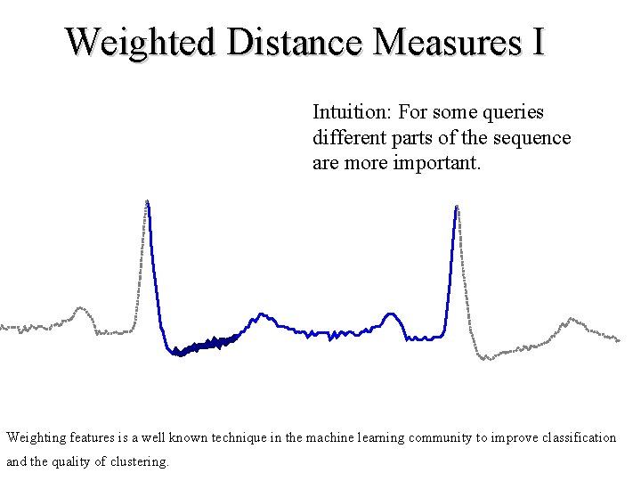 Weighted Distance Measures I Intuition: For some queries different parts of the sequence are