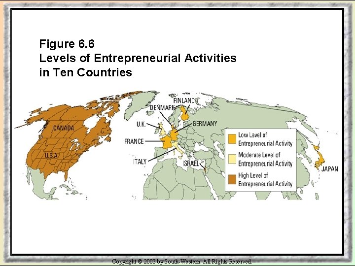 Figure 6. 6 Levels of Entrepreneurial Activities in Ten Countries Copyright © 2003 by