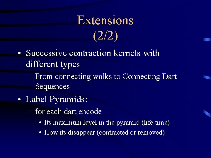 Extensions (2/2) • Successive contraction kernels with different types – From connecting walks to
