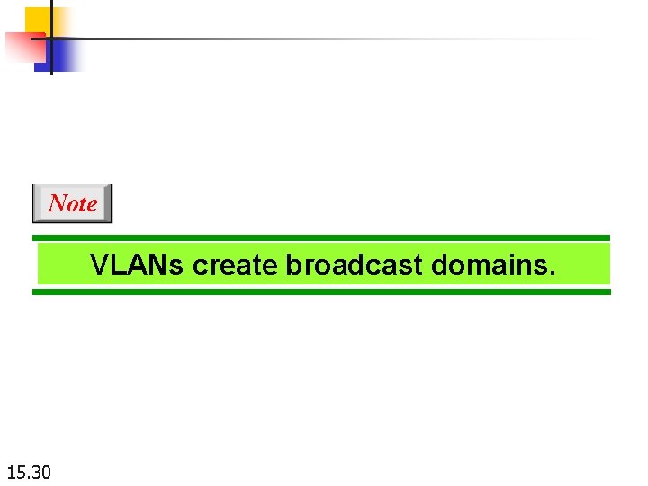 Note VLANs create broadcast domains. 15. 30 