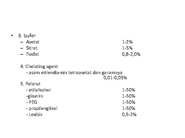  • 3. bufer – Asetat – Sitrat – Fosfat 1 -2% 1 -5%