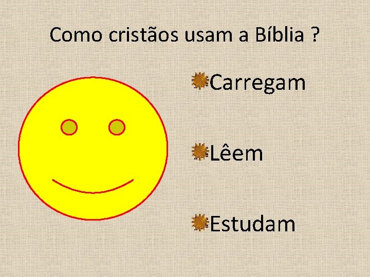 Como cristãos usam a Bíblia ? Carregam Lêem Estudam 