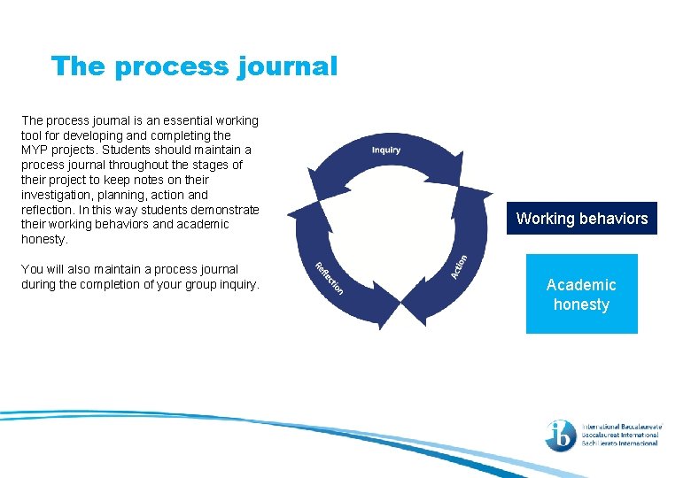 The process journal is an essential working tool for developing and completing the MYP