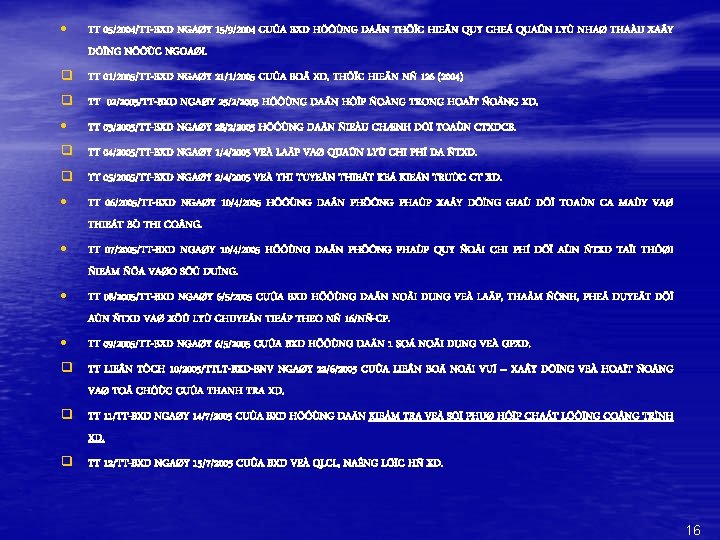 · TT 05/2004/TT-BXD NGAØY 15/9/2004 CUÛA BXD HÖÔÙNG DAÃN THÖÏC HIEÄN QUY CHEÁ QUAÛN