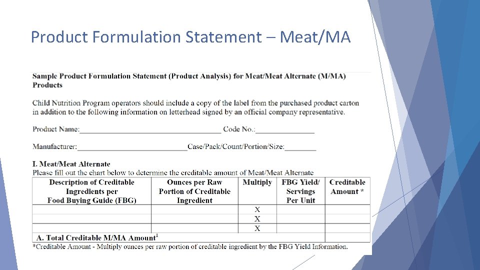 Product Formulation Statement – Meat/MA 