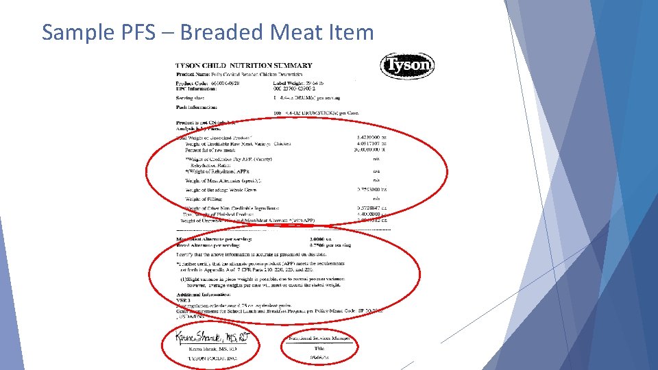 Sample PFS – Breaded Meat Item 