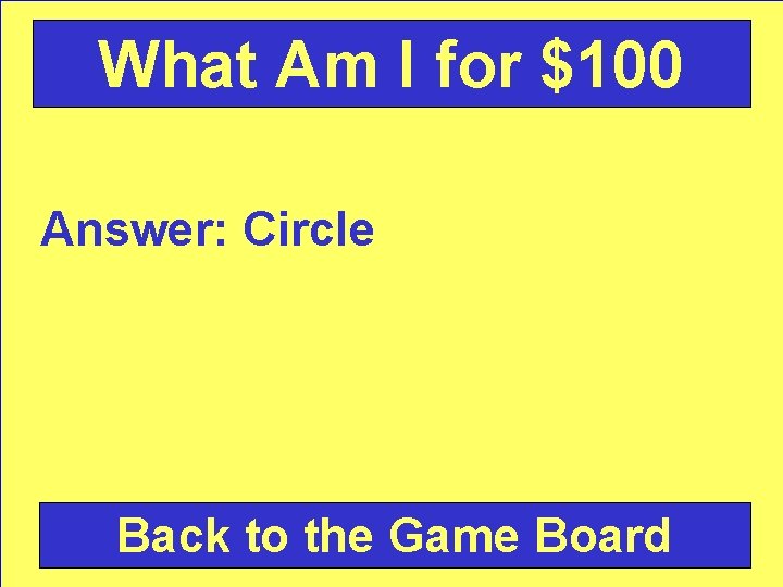 What Am I for $100 Answer: Circle Back to the Game Board 