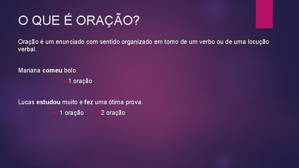 O QUE É ORAÇÃO? Oração é um enunciado com sentido organizado em torno de