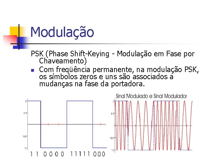 Modulação PSK (Phase Shift-Keying - Modulação em Fase por Chaveamento) n Com freqüência permanente,