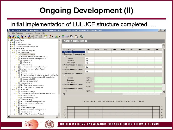Ongoing Development (II) Initial implementation of LULUCF structure completed …. 