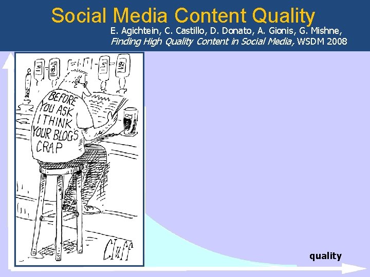 Social Media Content Quality E. Agichtein, C. Castillo, D. Donato, A. Gionis, G. Mishne,