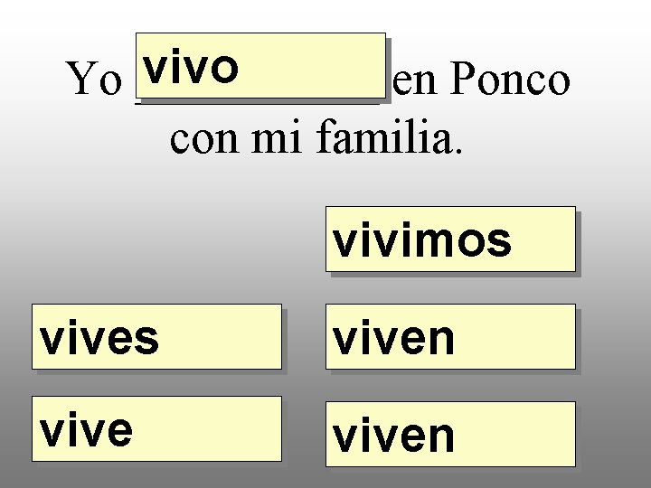 vivo Yo _____ en Ponco con mi familia. vivimos viven 