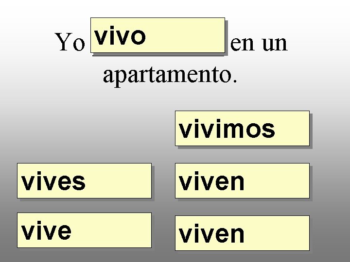 vivo Yo _____ en un apartamento. vivimos viven 