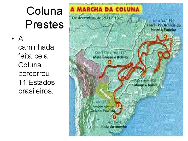 Coluna Prestes • A caminhada feita pela Coluna percorreu 11 Estados brasileiros. 