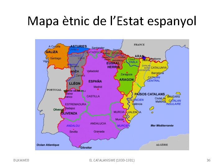 Mapa ètnic de l’Estat espanyol BUXAWEB EL CATALANISME (1833 -1931) 36 