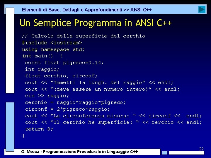 Elementi di Base: Dettagli e Approfondimenti >> ANSI C++ Un Semplice Programma in ANSI