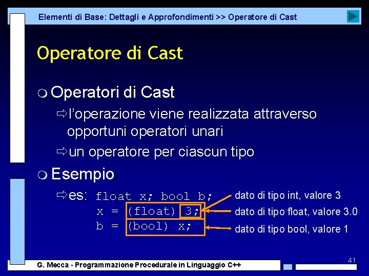 Elementi di Base: Dettagli e Approfondimenti >> Operatore di Cast m Operatori di Cast