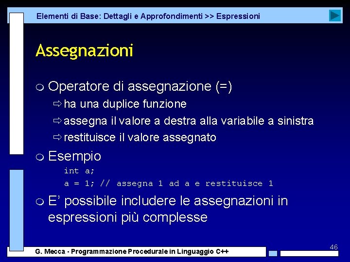 Elementi di Base: Dettagli e Approfondimenti >> Espressioni Assegnazioni m Operatore di assegnazione (=)
