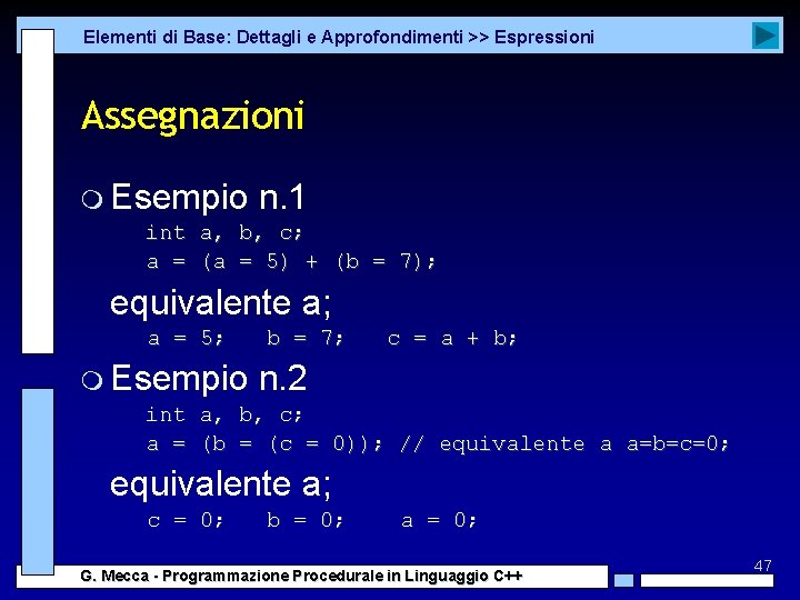 Elementi di Base: Dettagli e Approfondimenti >> Espressioni Assegnazioni m Esempio n. 1 int