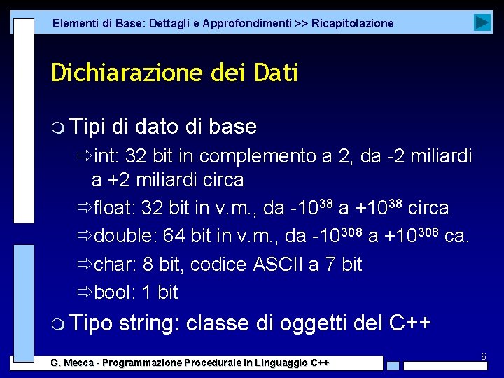 Elementi di Base: Dettagli e Approfondimenti >> Ricapitolazione Dichiarazione dei Dati m Tipi di