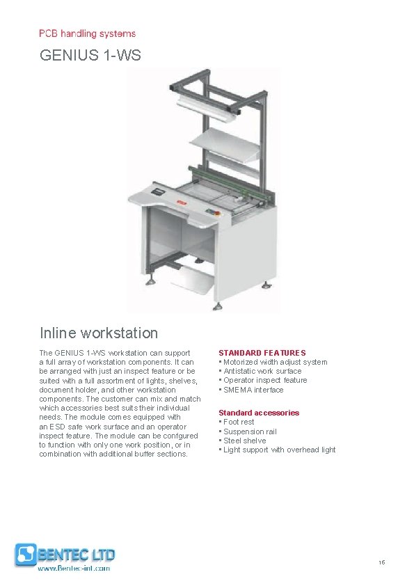 GENIUS 1 -WS Inline workstation The GENIUS 1 -WS workstation can support a full