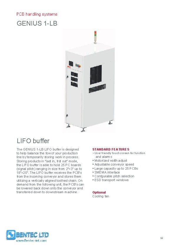 GENIUS 1 -LB LIFO buffer The GENIUS 1 -LB LIFO buffer is designed to