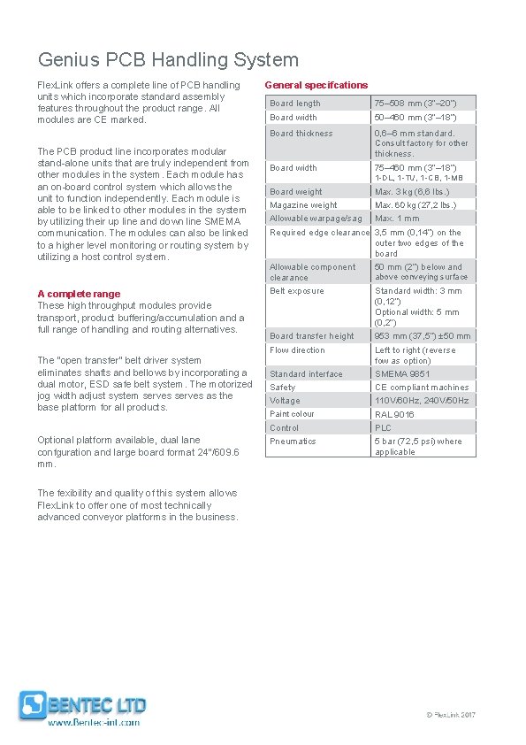 Genius PCB Handling System Flex. Link offers a complete line of PCB handling units