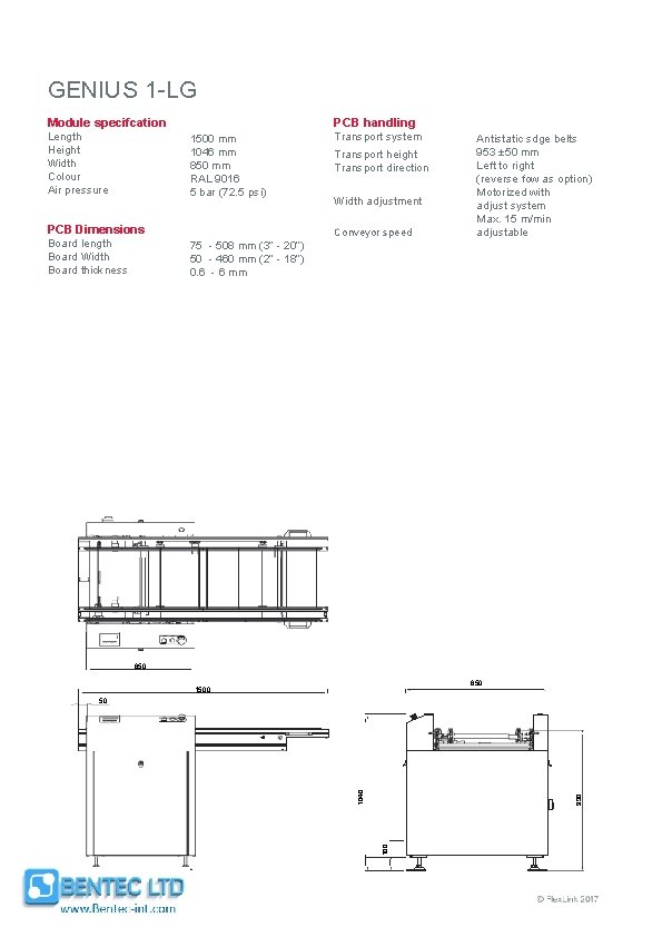 GENIUS 1 -LG PCB handling Module specifcation Length Height Width Colour Air pressure 1500