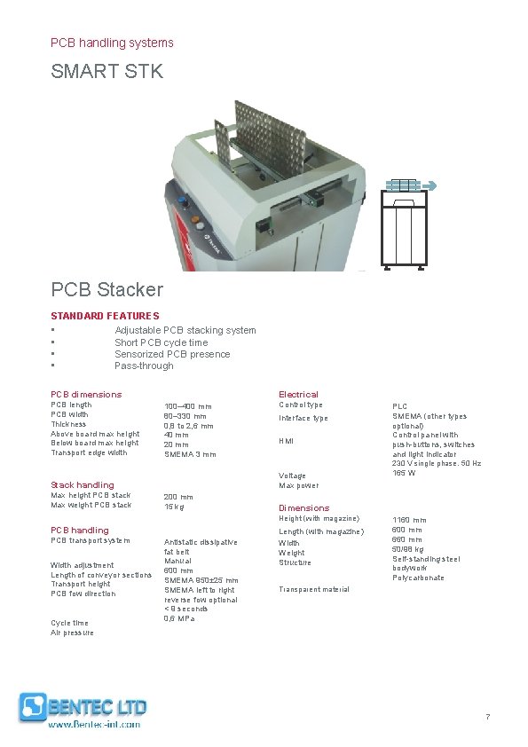 PCB handling systems SMART STK PCB Stacker STANDARD FEATURES • • Adjustable PCB stacking