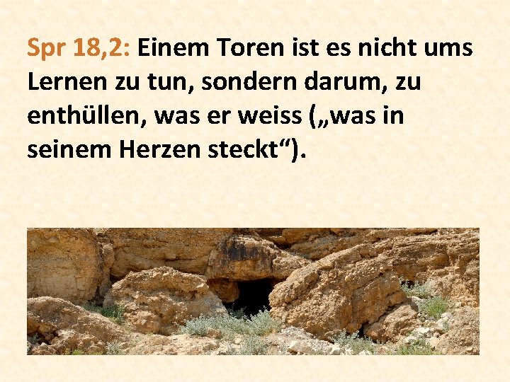 Spr 18, 2: Einem Toren ist es nicht ums Lernen zu tun, sondern darum,