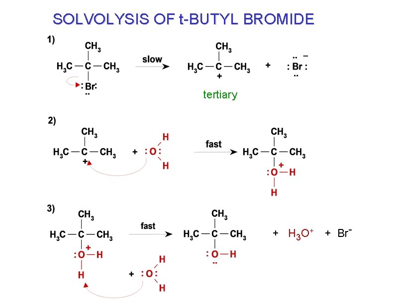 SOLVOLYSIS OF t-BUTYL BROMIDE tertiary + H 3 O + + Br- 