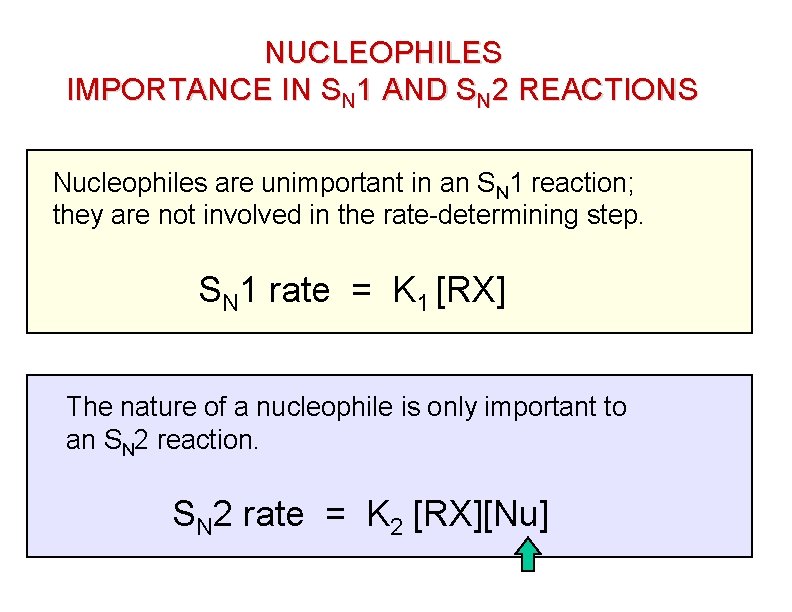 NUCLEOPHILES IMPORTANCE IN SN 1 AND SN 2 REACTIONS Nucleophiles are unimportant in an