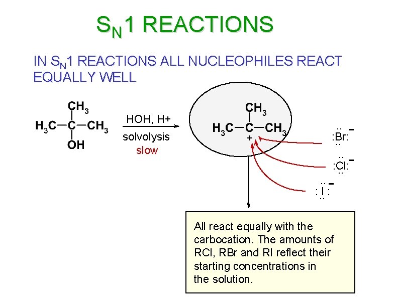 SN 1 REACTIONS IN SN 1 REACTIONS ALL NUCLEOPHILES REACT EQUALLY WELL HOH, H+